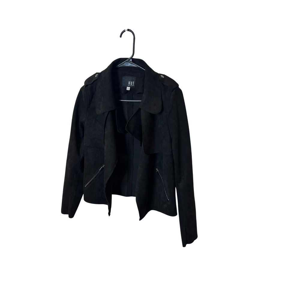 KUT from the Kloth Black Faux Suede Moto Jacket Open Front Womens Small